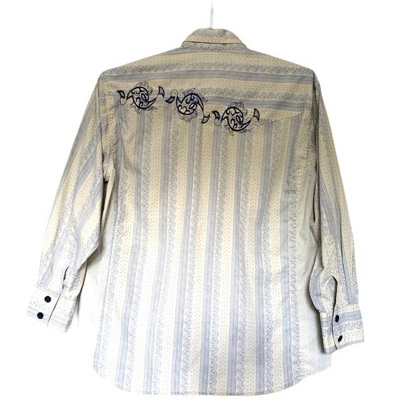 Bauer Factory Embroidered Button Front Mens Top Sz Large Paisley Stripe Western - Picture 7 of 10